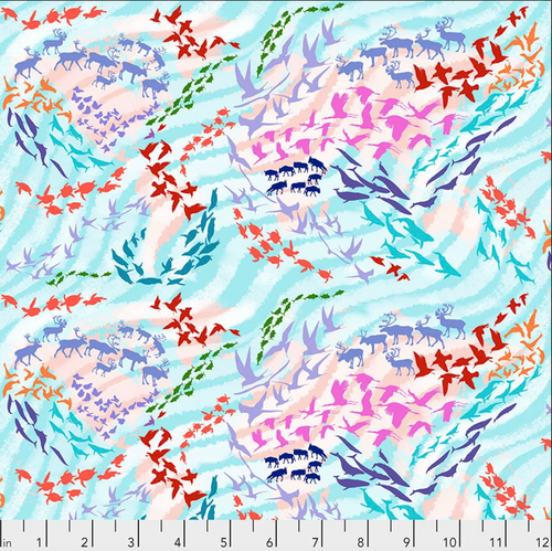 Free Spirit Lorraine Turner Migration Migratory Map Aqua Fabric By Yd