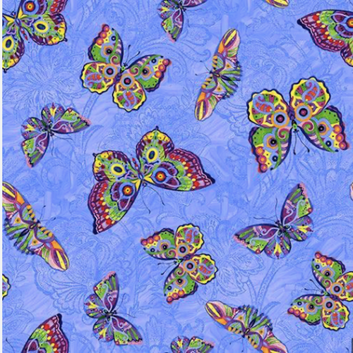 Blank Quilting Pansy Prose Butterflies Periwinkle Cotton Fabric By The Yard