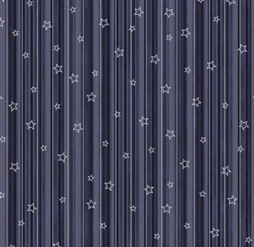Stof Star Sprinkle Lines & Stars Blue Silver Cotton Fabric By The Yard