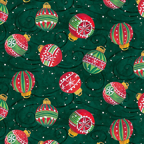 Blank Quilting Feeling Frosty Ornaments Green Fabric By The Yard