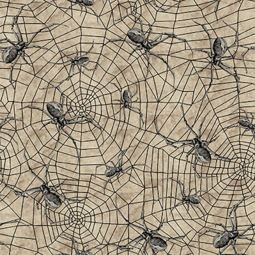 Blank Quilting Deja Boo! Halloween Spiders Taupe Cotton Fabric By The Yard