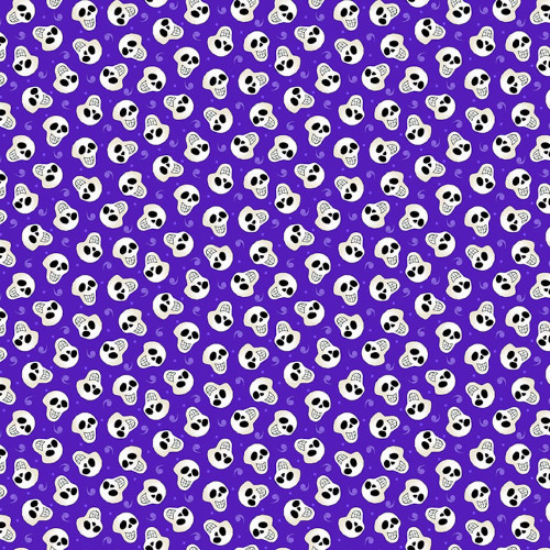 Henry Glass Witch's Night Out Tossed Skulls Purple Glow Fabric By The Yard