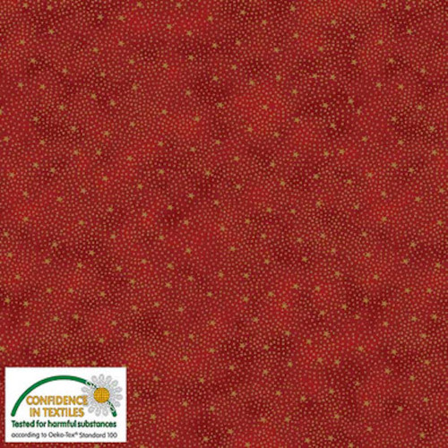 Stof Star Sprinkle Stars & Dots Red Gold Cotton Fabric By The Yard