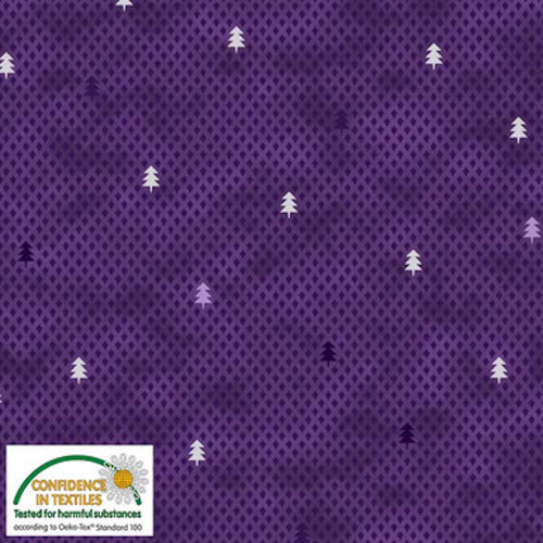 Stof Star Sprinkle Small Christmas Trees Lilac Silver Cotton Fabric By The Yard