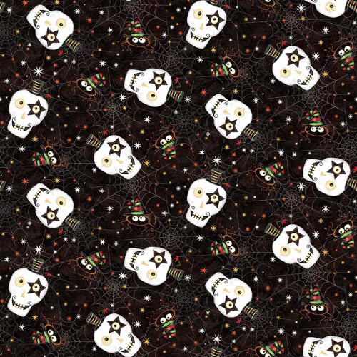 Studio E Hello Glow Halloween Skulls Black Cotton Fabric By The Yard