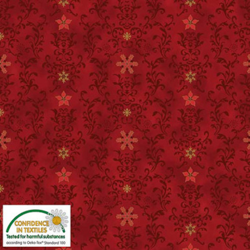 Stof Star Sprinkle Damask Red Cotton Fabric By The Yard