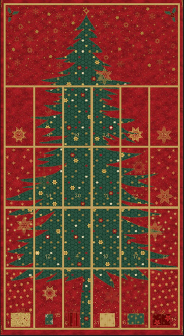 Stof Star Sprinkle Christmas Calendar Tree Red Gold Cotton Fabric By The Yard