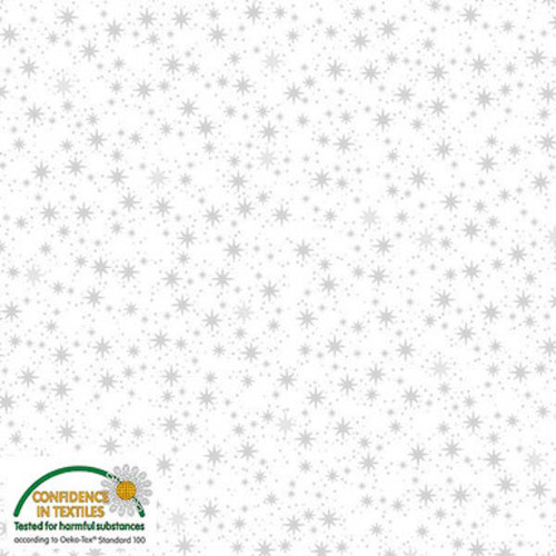 Stof Star Sprinkle Small Stars White Silver Cotton Fabric By The Yard