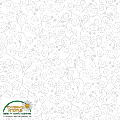 Stof Star Sprinkle Spiral Flower White Silver Cotton Fabric By The Yard