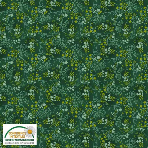 Stof Fillippa's Line Flowers Lines & Dots Green Cotton Fabric By The Yard