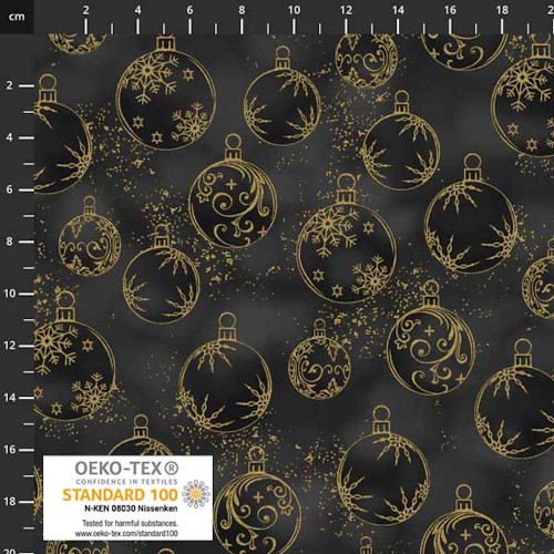 Stof European Petit Cristal Small Christmas Balls Grey Gold Cotton Fabric By The Yard