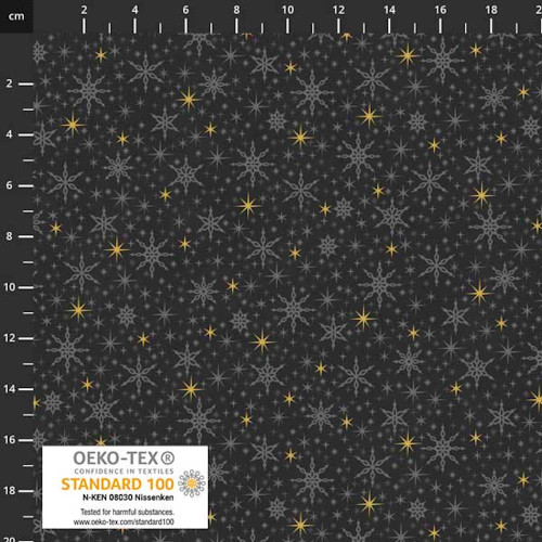 Stof European Petit Cristal Small Stars Grey Gold Cotton Fabric By The Yard