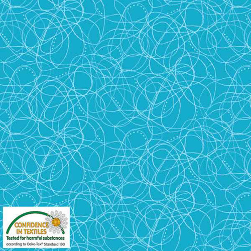 Stof Quilters Combination Lines & Dots Turquoise Cotton Fabric By The Yard