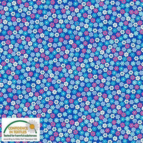 Stof Quilters Combination Multi Flowers Blue Cotton Fabric By The Yard