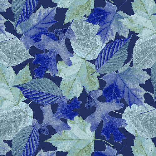 Blank Quilting Natural Beauties Leaves Blue Cotton Fabric By The Yard