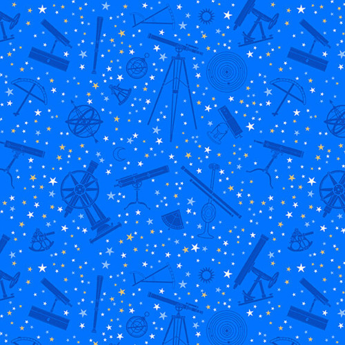 Henry Glass Signs From Above Astronomy Devices Med Blue Cotton Fabric By The Yard