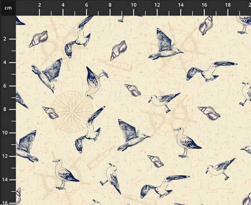 Stof European My Seven Seas Sea Birds & Clams Sand Cotton Quilting Fabric By The Yard