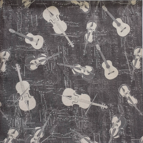 Stof European My Composition Violins, Guitars & Cellos Grey Cotton Fabric By The Yard