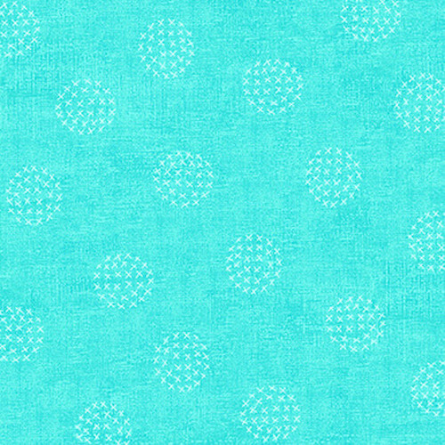 Stof European Basically Circles Formed of Crosses Aqua Quilting Cotton Fabric By The Yard