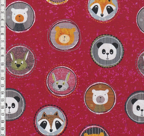 Stof European Pretty Panda Animals Red Quilting Cotton Fabric By The Yard