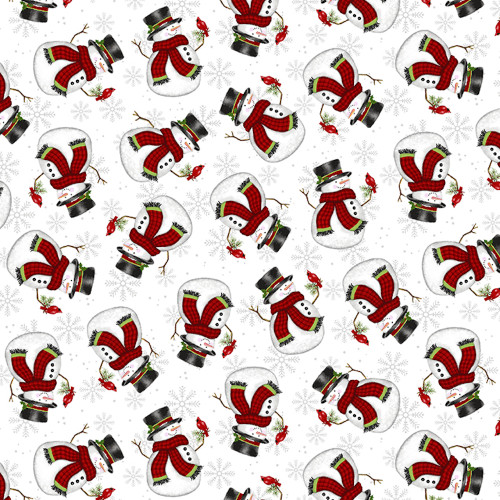 StudioE Merry Town Tossed Snowman White Cotton Fabric By The Yard