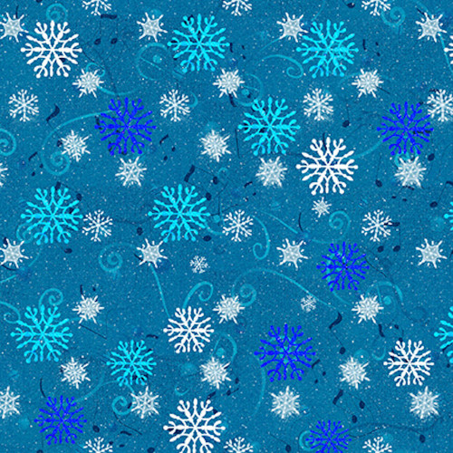 Snowflakes on Blue Cotton Fabric