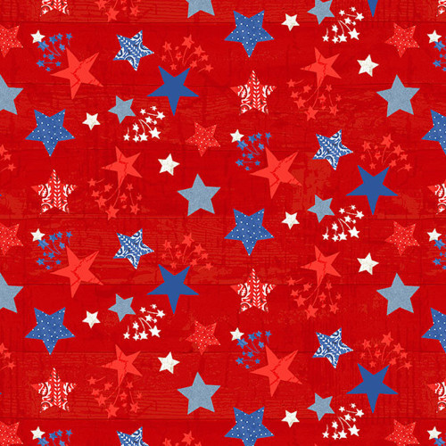 Henry Glass Patriotic Picnic Stars Red Cotton Fabric By The Yard
