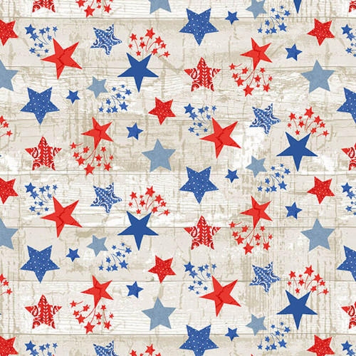 Henry Glass Patriotic Picnic Stars Beige Cotton Fabric By The Yard