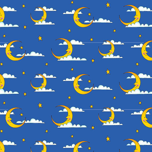 Henry Glass Alpha Babies Moons & Clouds Royal Cotton Fabric By The Yard
