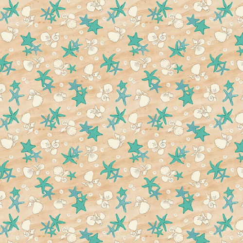 Blank Quilting Beachy Keen Starfish & Shells Sand Cotton Fabric By The Yard