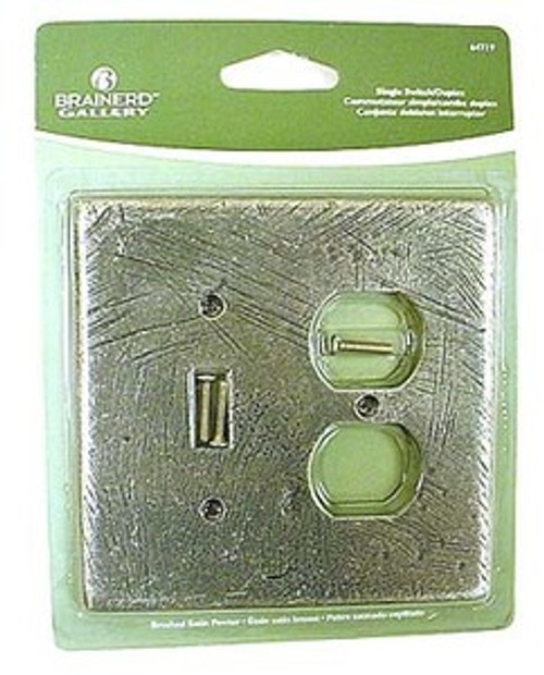 64719 Satin Pewter Rustic Design Single Switch/Duplex Cover