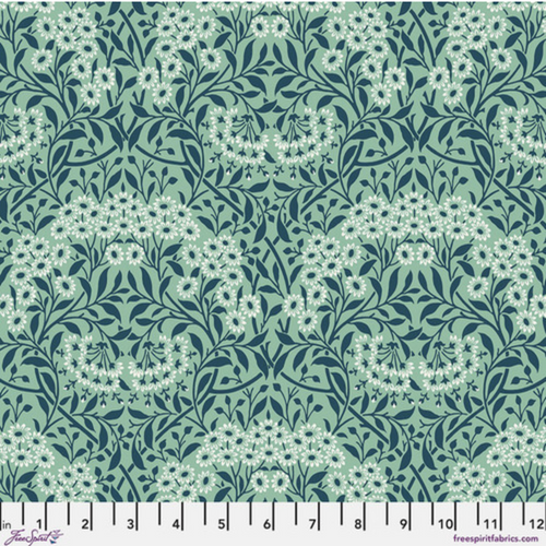 Morris & Co. Buttermere Michaelmas Daisy Mint Cotton Fabric By Yd