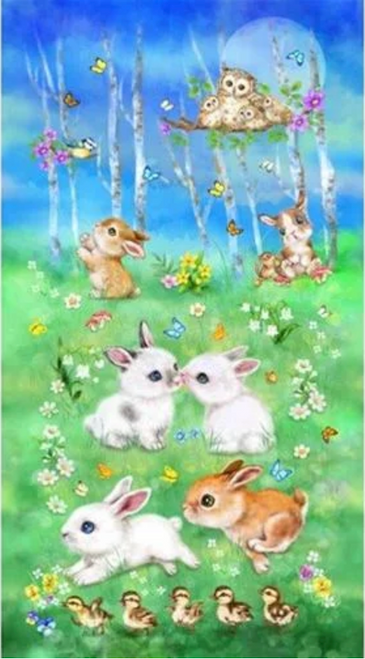 Studio E Bunny Meadows 24" Panel Blue Cotton Fabric By Panel