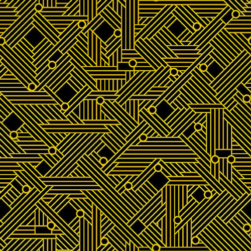 Henry Glass Black, White & 24 Karat Circuit Board Black Cotton Fabric By The Yard