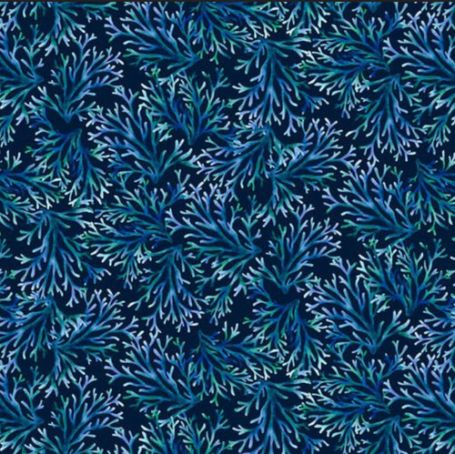 Studio E Deep Blue Sea Coral Indigo Cotton Fabric By The Yard