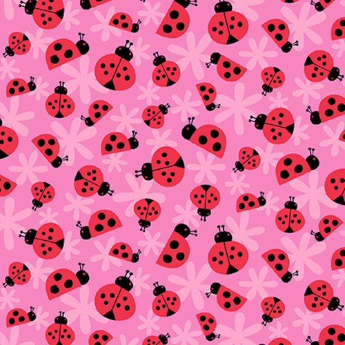 Studio E Sunshine Garden Ladybug Allover Pink Cotton Fabric by The Yard