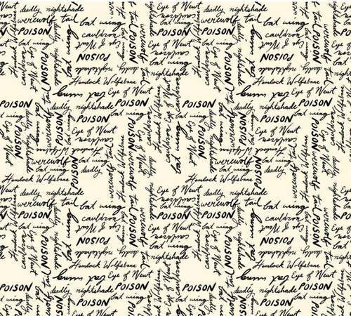 Free Spirit Storybook Halloween Poison Words Ivory Cotton Fabric by The Yard