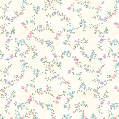 Henry Glass Dorothy Jean's Flowers Garden Vines Cream Cotton Fabric By The Yard