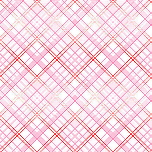 Henry Glass Gnomie Love Bias Plaid Pink Cotton Fabric By The Yard