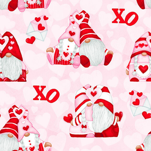 Henry Glass Gnomie Love Hugging Gnomes Pink Cotton Fabric By The Yard
