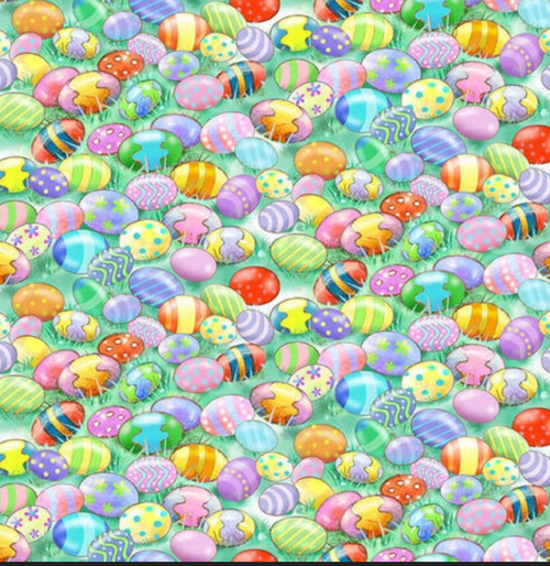 Henry Glass Bunny Tails Easter Egg Green Cotton Fabric By The Yard