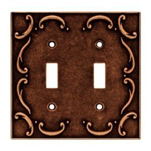 64262 Sponged Copper French Lace Double Switch Cover Plate