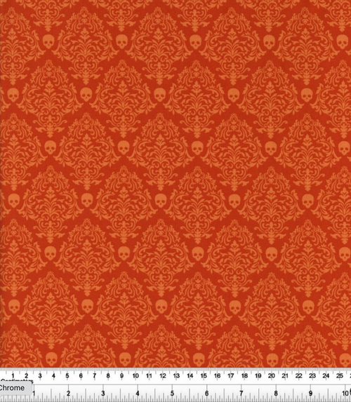 Studio E Spooky Night Small Damask Orange Cotton Fabric by The Yard