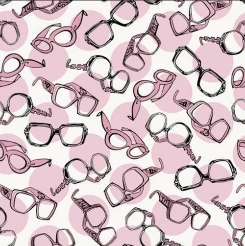 Studio E Dressed & Obsessed Tossed Glasses Pink Cotton Fabric by The Yard