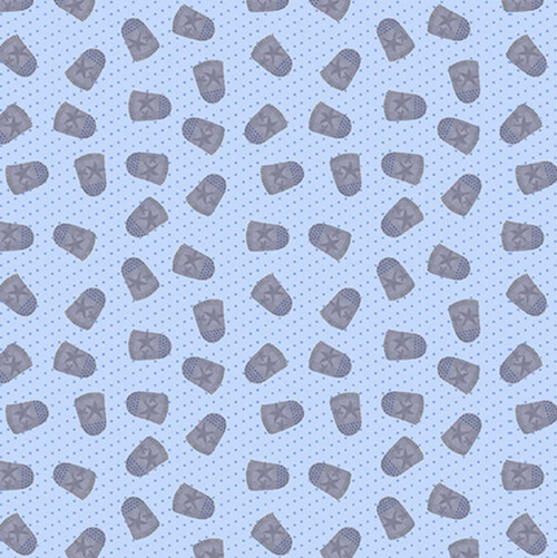 Studio E Sew Tweet Tossed Thimble Blue Cotton Fabric by The Yard