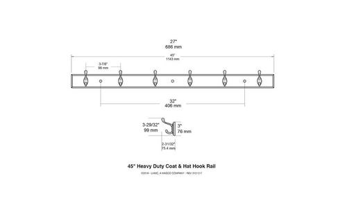 Liberty R30822-WSN 45" 6 Heavy Duty Hook Rail White & Satin Nickel Finish