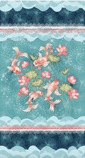 Studio E Koi Garden 24" Panel Multi Cotton Fabric By The Yard