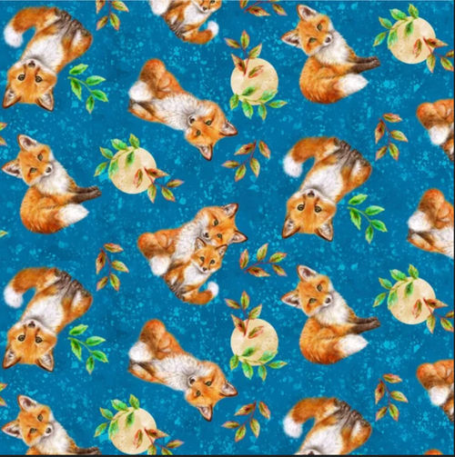 Studio E Auburn Fox Allover Tossed Foxes Cobalt Cotton Fabric by The Yard