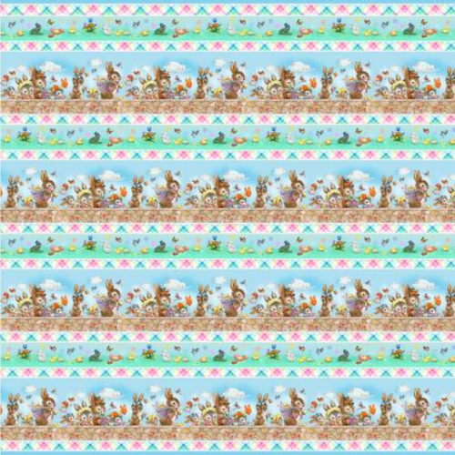 Henry Glass Bunny Tails Border Stripe Sky Cotton Fabric By The Yard