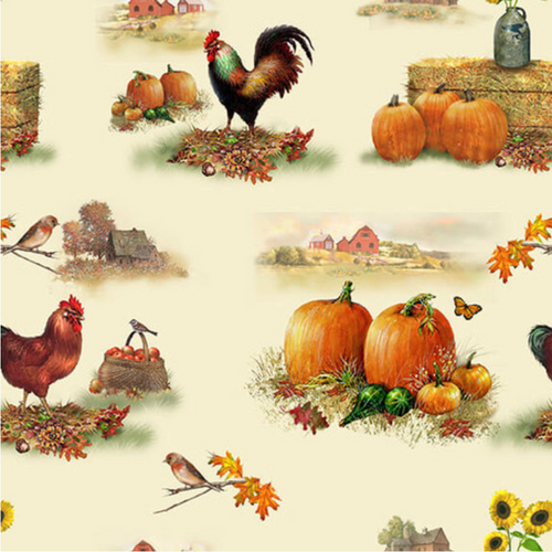 Henry Glass Autumn Splendor Scenic Cream Cotton Fabric By The Yard